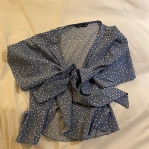 Blue pie shirt with white polkadots from Shein